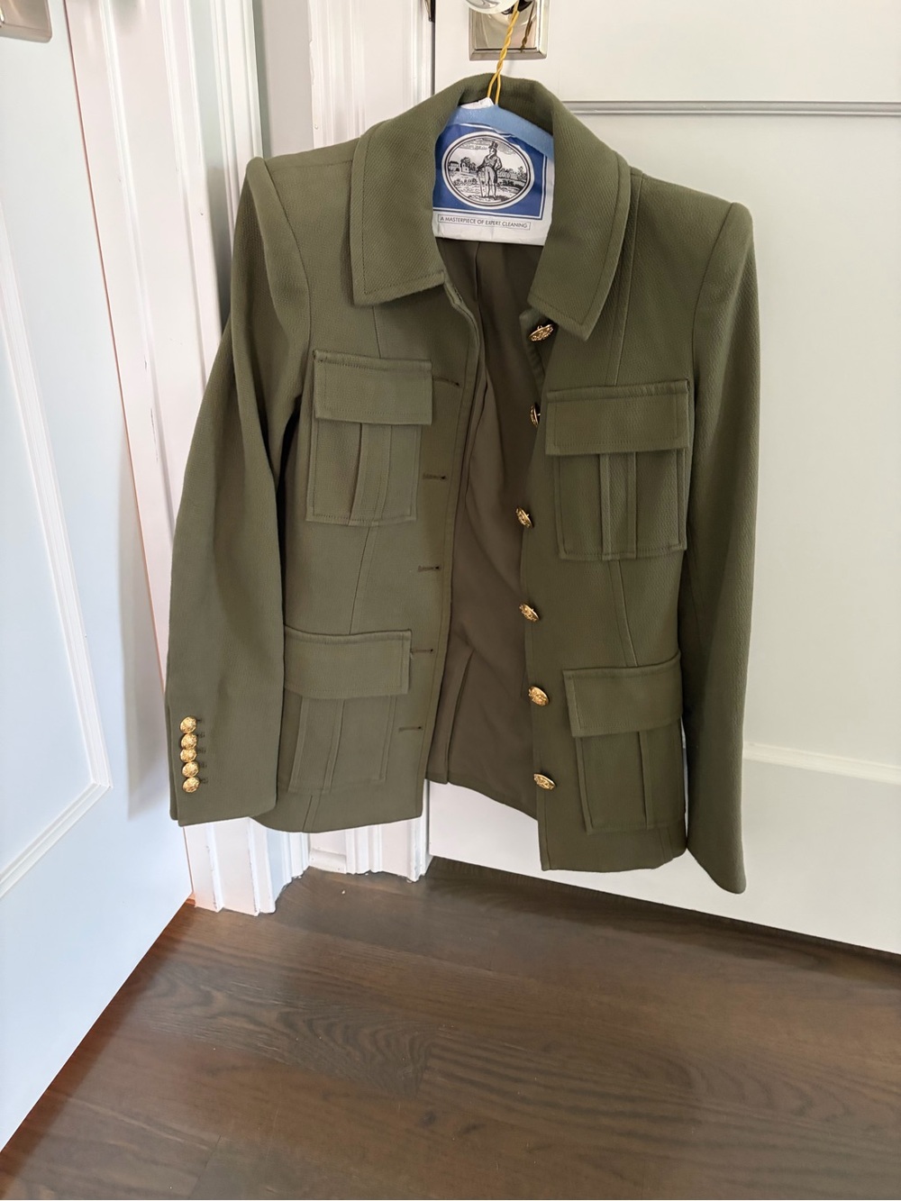 Veronica Beard Olive Green Military-Inspired Blazer with Gold Buttons